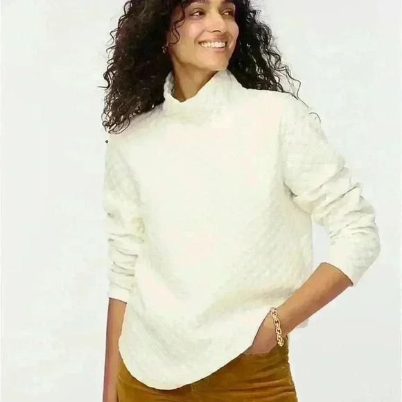 J.Crew Quilted Mockneck Pullover Ivory Size Small - Picture 1 of 7